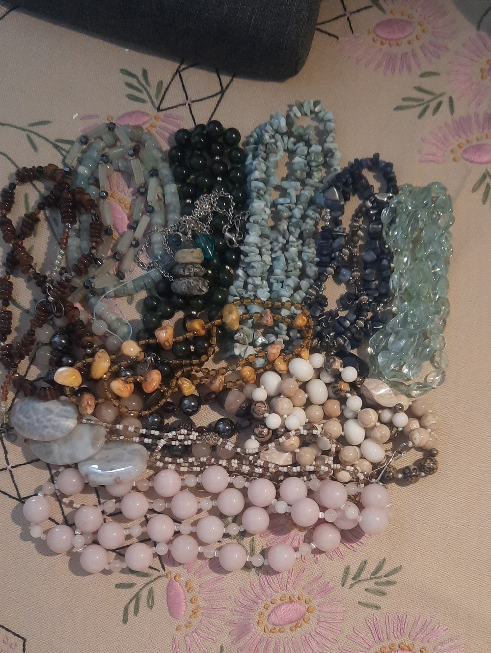 2lbs Mixed Bead Women's Necklace Set in Pink, Green and Neutral Tones